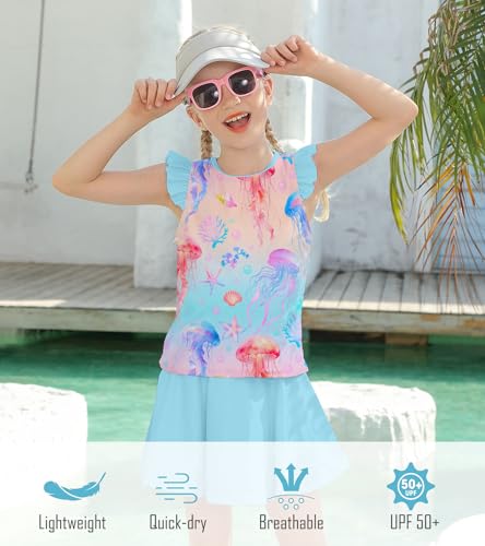 Image of Girls Swimsuit 2 Piece Ruffle Bathing Suit UPF 50+ Tankini Swimsuit Skirt with Lining Size 3-10