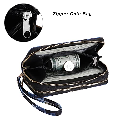 Image of Cellphone Wallet for Women Dual Zipper Long Purse with Removable Wristlet