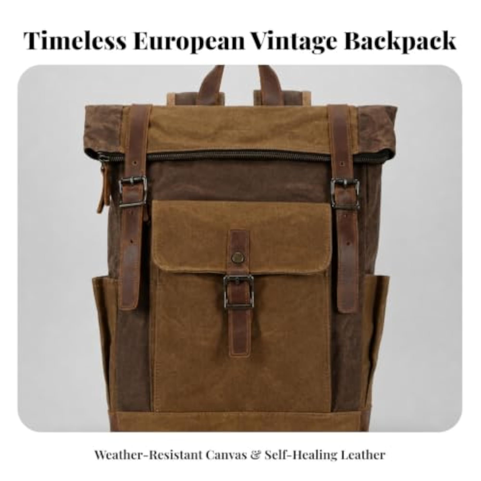 Shock-Resistant Oil-Waxed Travel Backpack with Leather Trim