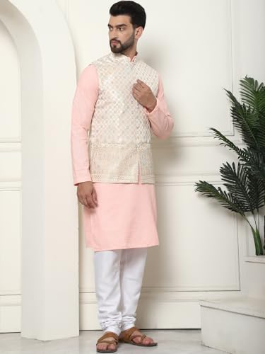 Image of Sojanya (Since 1958 Men'S Silk Blend Kurta Pyjama & Nehru Jacket Combo