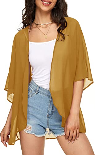 Image of Indian Trendy Women's Solid Puff Sleeve Kimono Cardigan Loose Cover Up Casual Blouse Top Chiffon