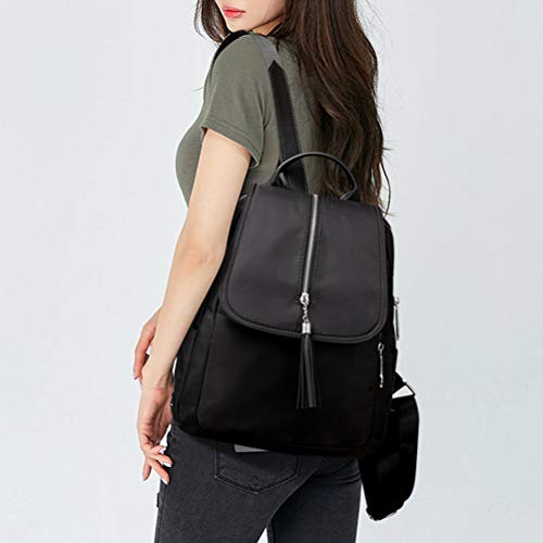 Mochila feminina multifuncional com borla, bolsa de ombro com zíper, bolsa escolar para meninas, bol