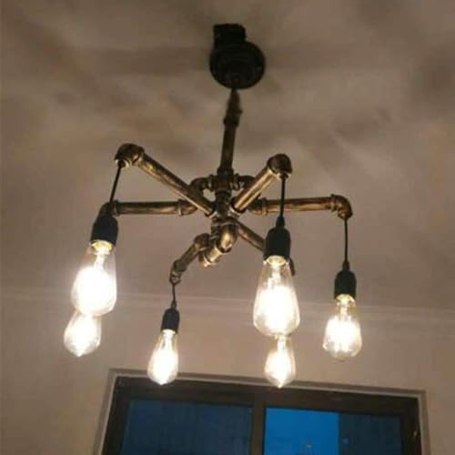 Lustre steampunk luminaire chandelier rétro plafonnier industriel métal 6 têtes