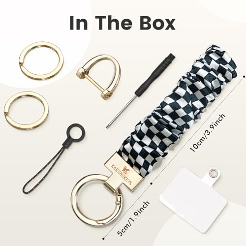 Image of Scrunchie Keychain Wristlet, Key Chain for Car Keys with D Ring, Stretchy Phone Charms with Tether Tab for Women.