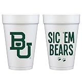 Officially Licensed Baylor University Logo / SIC 'EM BEARS Printed Foam Disposable Cups 16 oz - Insulated Coffee Cups 10 Pack - Cute Cup set for Game Day, Tailgating, Football Party Favors
