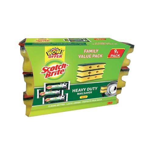 Scotch Brite Heavy Duty Nail Saver Sponge Value Pack 9 pcs