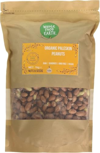 Wholefood Earth Organic Paleskin Peanuts 1kg Raw | Sundried | GMO Free | Vegan | High Fibre | Source of Protein | Certified Organic