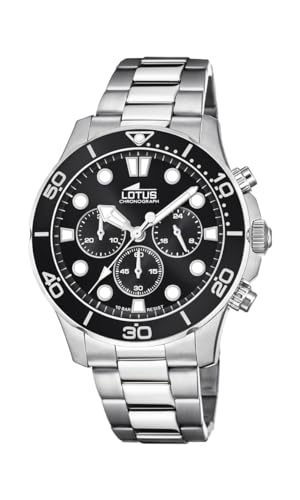 LOTUS Reloj Hombre Analógico de Acero Inoxidable 316l Plateado   Movimiento de Cuarzo   Cronógrafo   Cristal Mineral de Alta Resistencia   Resistente al Agua 10 ATM 18756/3 Excellent