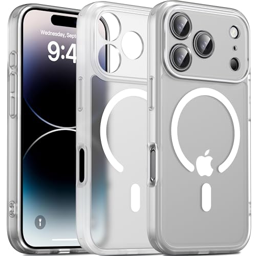 Image of Oterkin Magnetic for iPhone 17 Pro Case Matte, Upgraded Full Camera Protection Compatible with MagSafe Frosted Translucent Shockproof Anti-Scratch Slim Fit Case Military Grade Protection (Clear Matte)