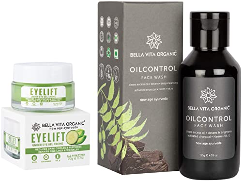 Image of Bella Vita Organic Eyelift Hydrating Natural Under Eye Cream Gel For Dark Circles, 20 Gm & Oil Control De-Tan Removal Face Wash, 100 Gm