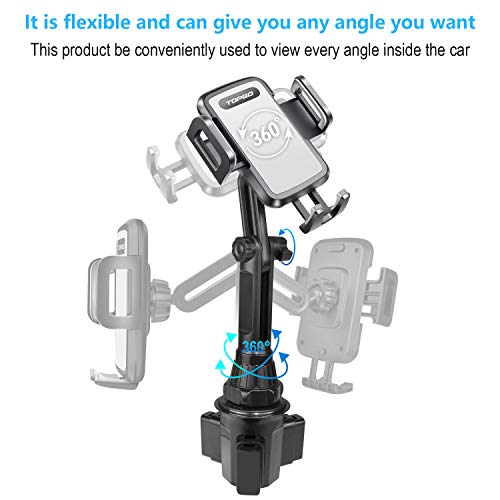 Car-Cup-Holder-Phone-Mount Adjustable Long Pole Automobile Cup Holder Smart Phone Cradle Car Mount for iPhone 11 Pro/XR/XS Max/X/8/7 Plus/6s/Samsung S10 /Note 9/S8 Plus/S7 Edge-Grey