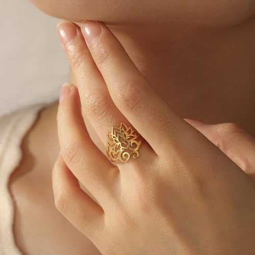 kkjoy Lotus Flower Ring Stainless Steel Yoga Symbol Promise Ring Amulet Jewelry for Women Charming Ladies3