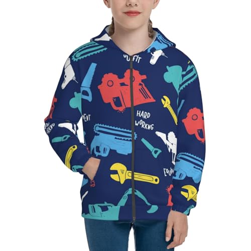 Colorful Excavator Kids Pullover Hoodies Boys Zip Up Sweatshirts Girls Athletic Clothes with Pocket3