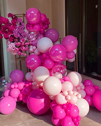 Image of FOTIOMRG 120pcs 5 inch Hot Pink Balloons, Small Hot Pink Latex Party Balloons Helium Quality for Birthday Baby Shower Bridal Shower Wedding Bachelorette Party Decorations (with Pink Ribbon)