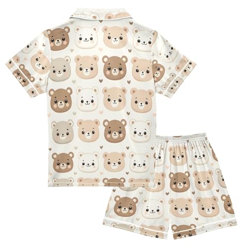 ALAZA Cute Bear Love Brown Pajamas Satin Pajama Set Short Sleeve Button Down Sleepwear2