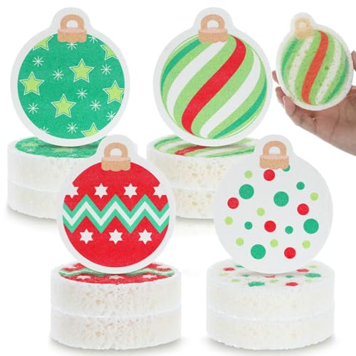 Image of Layhit 12 Pcs Christmas Dish Sponges Cute Kitchen Non Scratch Scrub Sink Sponges Wood Pulp Reusable Household Cleaning Cloth for Kitchen Dishes Furniture(Christmas Balls)