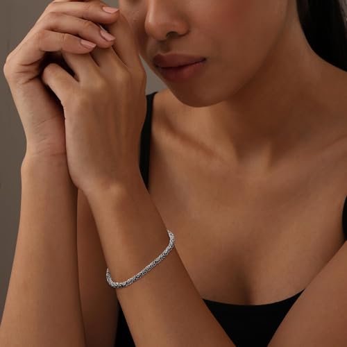 LeCalla 925 Sterling Silver Byzantine Bracelet for Women | Italian 4MM Square Handmade Classic Antique Byzantine Link Chain Bracelet 7 Inches, Made in Italy3