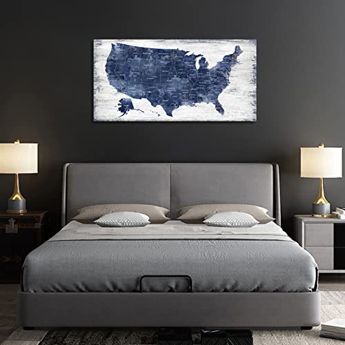 Image of Canvas Wall Art: Vintage America Map, USA Map Canvas Pictures Prints for Bedroom Office Kitchen Living Room Home Decor Framed Artwork Ready to Hang 24x48