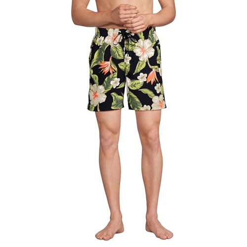 Lands' End Men's 7 Inch Volley Hydroliner Swim Trunks X-Large Hibiscus Floral/Black
