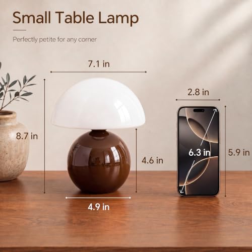 Image of Dawnwake Mushroom Lamp Table Lamp for Bedroom-Small Desk Table Lamps,Coffee | 8.7 inch Mid Century Modern Table Lamps for Living Room Bedroom Decor,Cute Ceramic Lamps for Mushroom Home Room Decor,Glass Shade