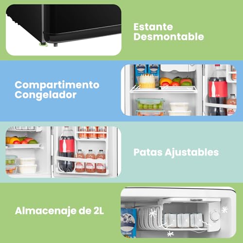 Miniatura 3 de Comfee Rcd50bl2eurt E Mini Refrigerador De Una Sola Puerta, Minibar 47l, Diseño Retro, Con Compartimento Enfriador, Termostatos Ajustables, Bajo Ruido, Ideal Para Hogar Y Oficina, Negro