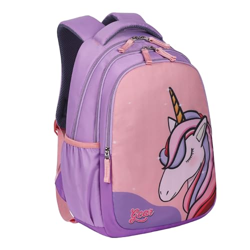Image of Gear Unicorn 15 inch /20L Small Water Resistant School Bag /Casual 3 Compartment Backpack /Daypack /Travel 3 Compartment Backpack /Kids Bag for Boys /Girls (Pink-Purple)