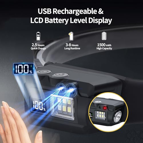 Lampe frontale LED étanche 8 modes éclairage magnétique rechargeable lot de 2 - 5