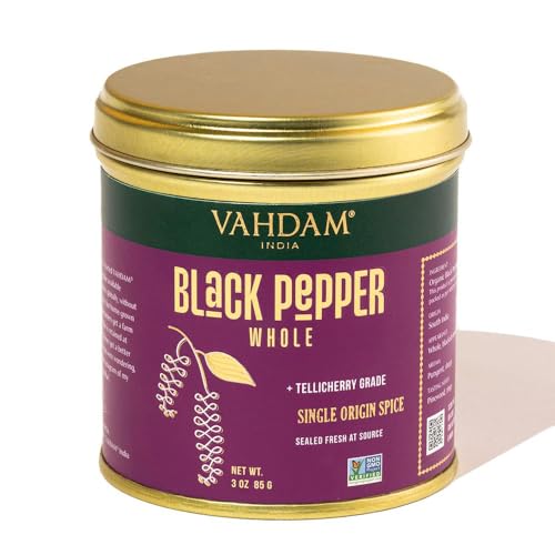 Image of VAHDAM, Black Pepper Whole (2.8oz /85g) Gluten Free & 100% Raw Black Pepper Whole /Peppercorns from India | Perfect for Cooking, Smoothies, Lattes & Tea | Direct from Source