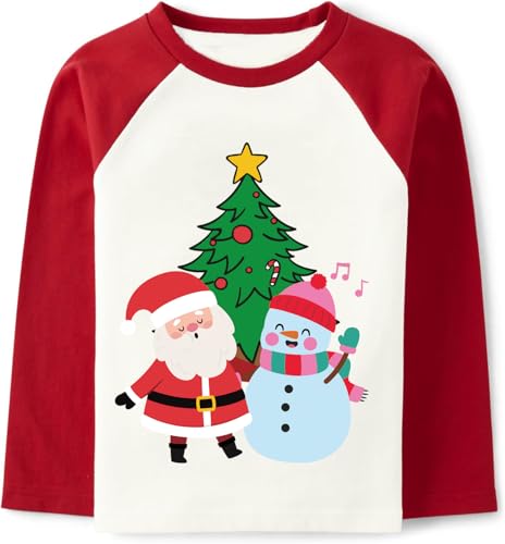 Kids Christmas Shirt Boys Girls Ugly Xmas T-Shirts Raglan Sleeve Dabbing Santa Claus Tops Toddler Holiday Tees 2-10 Years