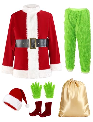 Buheco Christmas Costume for Men 7PCS Deluxe Adult Santa Outfit Suit Professional Xmas Halloween...