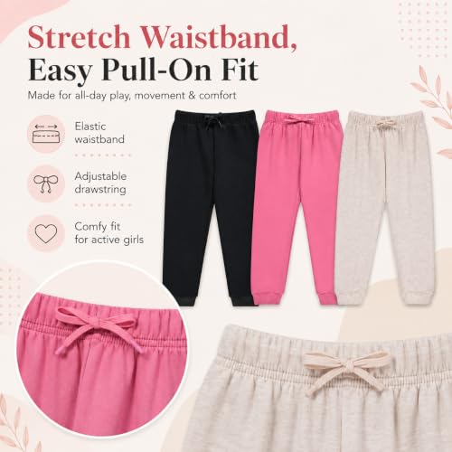 Image of BTween Kids Girls Fashion Stretch Waist Ultra Soft Jogger Pants Set 3 Pack Bundle