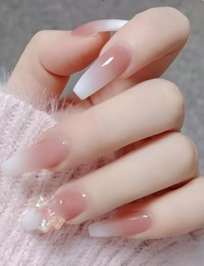 Fancy Set of 24 Artificial Reusable Nails In Pink Cream Color With Bow With Glue Cream, Natural, Nude-image-24