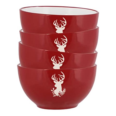 Set of 4 Red Stoneware Dessert Bowls Cover