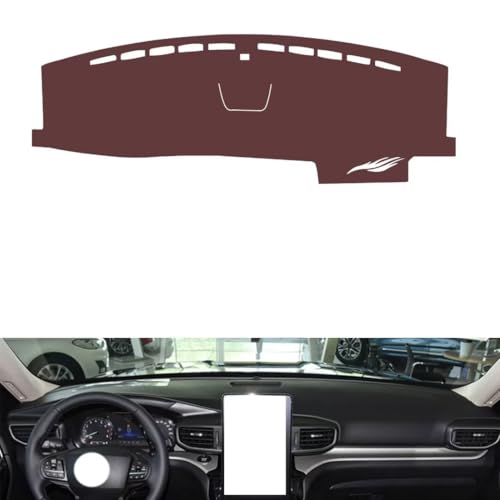 Leather Dash Board Cover mat Compatible with Ford Explorer （Storage Box） 2020-2022 ，Anti-Glare and dust Protector(Brown)