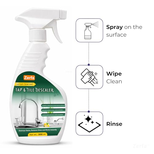 Image of Zerfa Tough Lime Scale Hard Water Stain Remover & Tap Cleaner, Bathroom, Taps, Faucet, Basins, Showers & Floor Tiles Cleaning Spray for Tough Stains - 300 ml