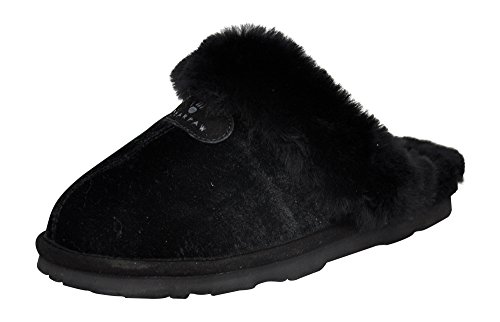 BEARPAW Women's Loki Slippers Black Size 8 | Soft Suede Indoor & Outdoor Slippers | Comfortable & Lightweight Footwear for Women