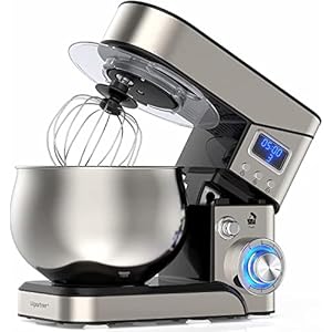Stand Mixer, Stainless Steel Mixer 5.3-QT LCD Display Food Mixer, 6+P Speed itchen Electric Mixer Tilt-Head Mixer with Stainless Steel Bowl, Dough Hook, Beater, Whisk