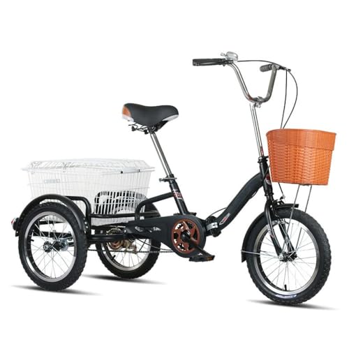 AOUMKペダル三輪車、高齢者用自転車、3輪バイク、折りたたみ式、バスケット付き、大型レジャー車両、リクリエーション/ショッピング/ピクニック/エクササイズ/メンズ/レディースバイクに (ブラック)