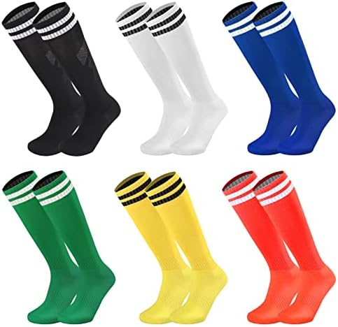 Ultrafun 6 Pairs Kids Youth Soccer Socks Striped Knee High Long Tube socks