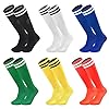 Ultrafun 6 Pairs Kids Youth Soccer Socks Solid Striped Knee High Tube Football Sports Socks for Boys Girls 6-12 Years Old