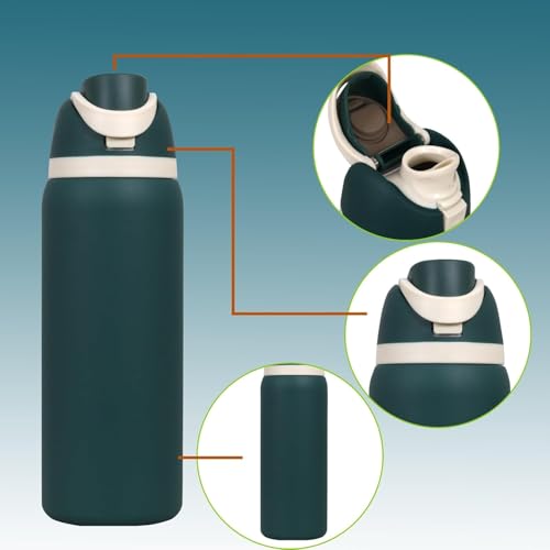 Image of LHOTSE FreeSip Gym Water Bottle with Straw & Spout | Leakproof Stainless Steel Sports Bottle for Workout, Fitness Training & Exercise Hydration (Dark Green, 960 ML)