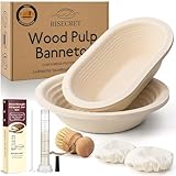 Non-Stick Wood Pulp Banneton Bread Proofing Basket Set With Aliquot Jar, 9' Round & 10'' Oval Sourdough Banneton Basket Kit, Bread Making Tool Sourdough Starter Kit with Proofing Bowl