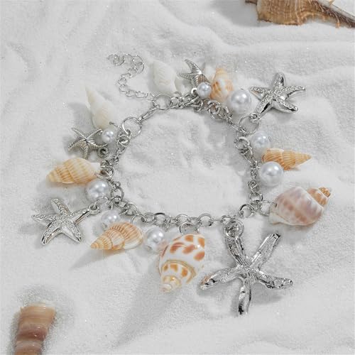 Pulseras de perlas de conchas de mar chapadas en oro con detalles hechos a mano de estilo bohemio 4