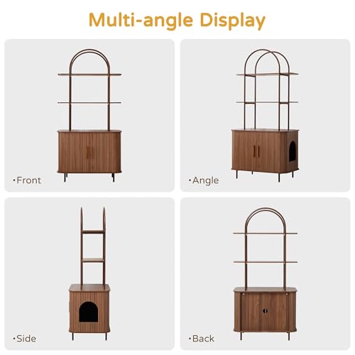 Image of 62 inch Sliding Door Hidden Cat Litter Box Enclosure with Shelves