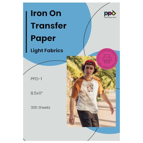 Image of PPD 300 Sheets 8.5x11 inch Iron-on Heat Transfer Vinyl Paper Light Fabrics