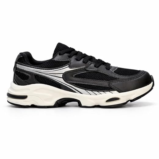 Tênis Masculino Casual Esportivo Retro Classico Confortavel (Preto/Prata; 42)