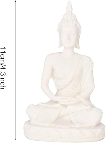 Miniatura 6 de Estatua de Buda sentada, estatua de Buda meditante, figura tallada, figuras coleccionables para decoración del hogar, adorno de mesa (blanco)