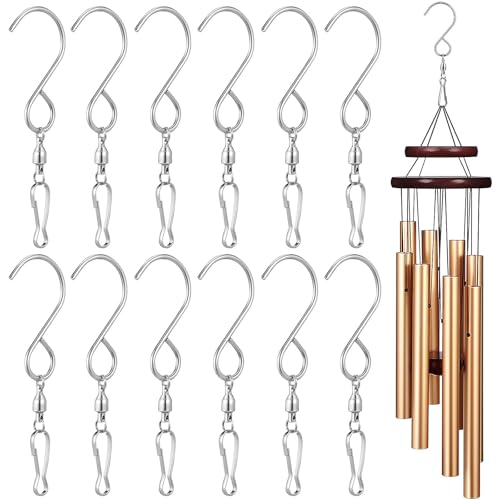 Abaodam Lot de 12 Crochets Pivotants en Acier Inoxydable Argentés, Légers et Robustes, Forme en S, pour Suspendre Mangeoires à Oiseaux et Luminaires