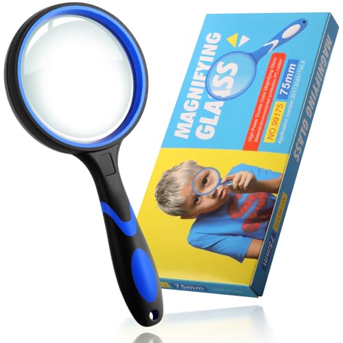 Magnifying Glass 10X Handheld Reading Magnifier Non-Slip Soft Rubber Handheld Magnifying Glass Shatterproof Magnifying Glasses for Nature Observation Hobbies Seniors Reading