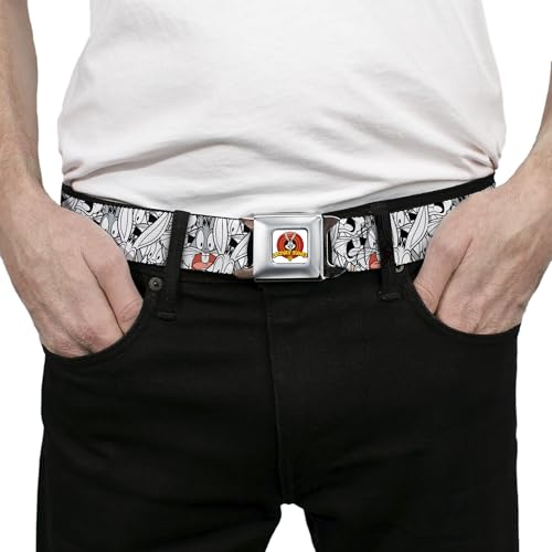 Looney Tunes Belt, Seatbelt Buckle Belt, Bugs Bunny Expressions Stacked White Black Gray, Adjustable3